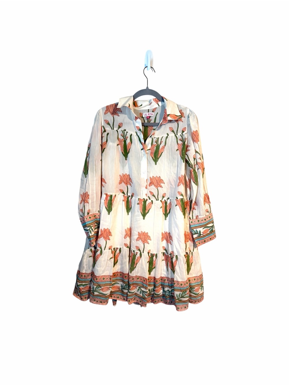 Sal Rosa Mini Dress Cover Up Floral Silk Cotton Blend